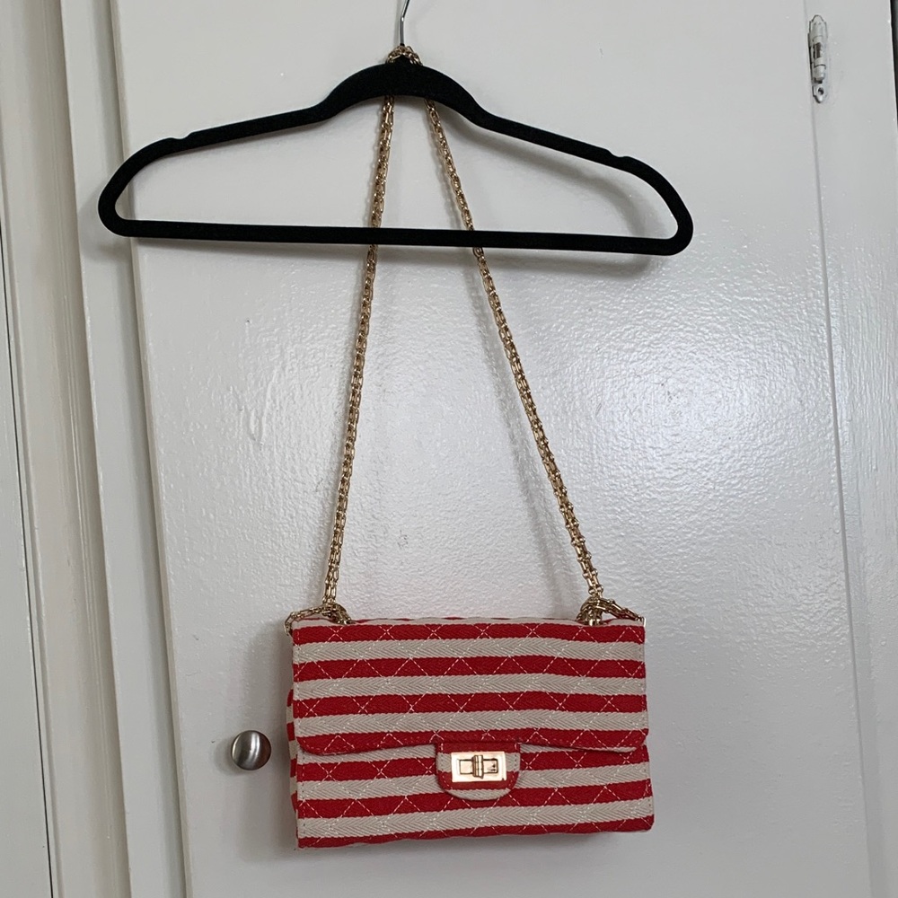 Red and White Striped Women's Bag